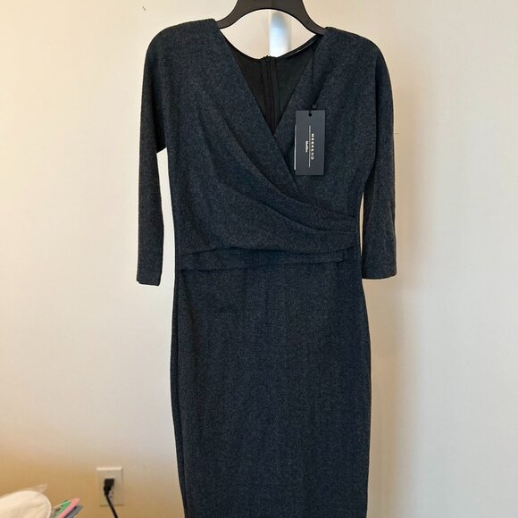 Weekend Max Mara Giglio Wrap Herringbone Grey Sheath Midi Dress Size M - Picture 2 of 7